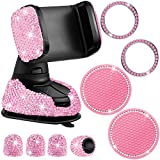 9 Pieces Bling Car Accessories Set, Bling Car Phone Holder Crystal Car Rhinestone Emblem Stickers Rhinestone Crystal Tire Valve Stem Covers Car Cup Holders for Car Decor (Pink)