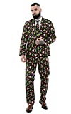 Men's Christmas Party Suit Funny Costume Novelty Xmas Jacket Trousers with Tie-Large - Classic Festive on Black