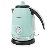 Nostalgia WK17AQ Retro Stainless Steel Electric Water Kettle, Holds 1.7 Liters, Auto-Shut Off & Boil-Dry Protection, 360-Degree Rotating Base, Water Level Indicator Window, Aqua