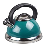 Creative Home Alexa High Quality Stainless Steel Whistling Tea Kettle with Aluminum Capsulated Bottom for Quick Heat Distribution, 3.0 Quart, Aqua