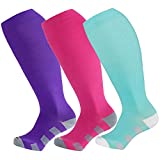 Wide Calf Compression Socks for Women & Men Large Size Circulation 15-20 mmHg 3 Pairs