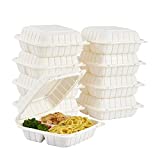 8X8" 3Compartment 50-Pack Plastic Clamshell Take Out Food Containers, Heavy Duty To-go Disposable Lunch Box For Cake, Sandwich, Salad, Dessert, Restaurant Meal Prep Packaging Catering Hinged Container