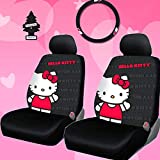 4 Pieces Hello Kitty Car Seat Cover with Steering Wheel Cover and Air Freshener