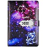 Constellation Journal Notebook Record Diary with lock Beautiful Flower PU Leather Cover Writing Notepad A5 Size Book Travel Journal for Girls and Boys (Aquarius)
