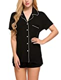 Ekouaer Black Pajama Set Girl's Soft Summer Nightwear Short Sleeve Two Piece Sleepwear Pj Lounge Set(Black, Small)