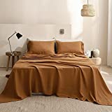 Simple&Opulence 100% Linen Sheet Set Solid Color-4 Pcs Washed French Linen Bed Sheets(1 Flat Sheet,1 Fitted Sheet,2 Pillowcases)-Breathable Bedding Set (Rust, Queen)