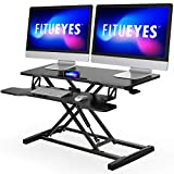 FITUEYES Height Adjustable Standing Desk 36” Wide Sit to Stand Converter Stand Up Desk Tabletop Workstation for Dual Monitor Riser FSD309101WB