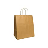 PTP BAGS Natural 10" x 7" x 12" Tote Bags [Pack of 250] Recyclable Kraft Paper Gift, Food Service Bags