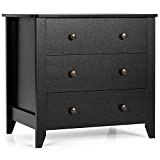 Giantex Drawer Chest with 3 Drawers,Solid Curved Legs and Double Handled Bedside Table Storage Dresser Cabinet for Bedroom, Living Room, Entryway, Nursery 28x 18x 26 Inch Drawer Dresser (Black)