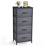Yesker Storage Tower Units, Nightstand Dresser Organizer with 4 Drawers, Fabric Vertical, Steel Frame Wide Wood Top Small Dresser for Bedroom Hallway Entryway Closets, Easy Pull Handle, Black Grey