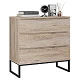 3 Drawer Dresser, Floor Storage Cabinet with Steel Legs, Modern Nightstand Storage Dresser for Home Office, Oak