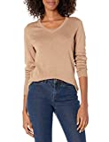 Amazon Essentials Women's Lightweight Long-Sleeve V-Neck Sweater, Camel Heather, Medium