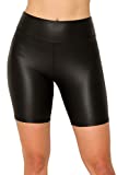 ALWAYS Women's Faux Leather Bike Shorts - High Waist Active Stretch Yoga Short Leggings Black S