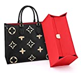 OAikor Purse Organizer Insert Bag Felt with Zipper Perfect for LV ONTHEGO MM 35 (L-Red-With Cover)