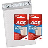 ACE 3 Inch Elastic Bandage with Hook Closure, Beige, No Clips, Great for Elbow, Ankle, Knee and More, 2 Count