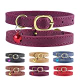 Murom Cat Collar Adjustable Soft Genuine Leather Pet Collars for Cats Kitten Puppy Small Dogs (Burgundy)