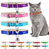 Weewooday 16 Pieces Leather Cat Collars with Bells Soft Leather Pet Collar Safety Kitten Collar for Cat with Buckle