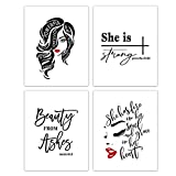 HUYAW Christian Woman Girl Bible Verse Beauty She Is Strong Wall Art Prints Set of 4, Inspirational Posters Christian Gifts for Women Girls Room Home Bedroom Wall Art Decor (Unframed), 8 x 10 Inch