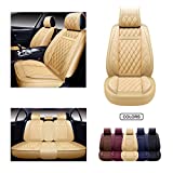 OASIS AUTO OS-009 Leather Car Seat Covers, Faux Leatherette Automotive Vehicle Cushion Cover for 5 Passenger Cars & SUV Universal Fit Set for Auto Interior Accessories (Front&Rear, TAN)