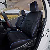 EKR Custom Fit Full Set Car Seat Covers for Select Toyota Corolla L LE LE Eco XLE Sedan 2014 2015 2016 2017 2018 2019 - Leatherette (Black with Blue Trim)