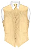 Men's Paisley Design Dress Vest & NeckTie GOLD Color Neck Tie Set sz L