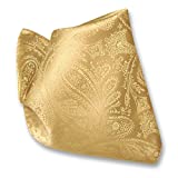 Vesuvio Napoli Gold Paisley Design Handkerchief Pocket Square Hanky Men's Handkerchiefs, 10x10 Inches