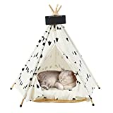 EMUST Pet Teepee, Large Dog Teepee Bed with Thick Cushion, 24/28 Inch Tall, Portable Washable Teepee Tent for Dogs Puppy, Cat and Rabbits, for Pets Up to 33lbs (Tree-White, Medium (Pack of 1))