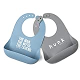 Bella Tunno Wonder Bib 2pk - Adjustable Silicone Baby Bibs for Girls & Boys, Durable and Waterproof BPA Free Silicone, The Man & Hunk