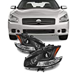AKKON - For Maxima Halogen Type Black Bezel Projector Headlights Front Lamps Left + Right Side Replacement Set