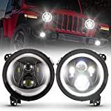 BUNKER INDUST 9” Inch Wrangler JL LED Headlights with Halo DRL,1 Pair Adjustable Headlights for 2018 2019 2020 2021 Jeep Wrangler JL 2019 2020 2021Jeep JT Gladiator High Low Beam Headlamp with Daytime