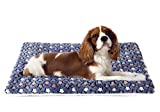 Ultra Soft Pet (Dog/Cat) Bed Mat with Cute Prints | Reversible Fleece Dog Crate Kennel Pad | Machine Washable Pet Bed Liner (24-Inch, Dark Blue)