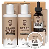 Crafted Beards Luxury Beard Grooming Kit - Beard Care Kit - Beard Kit - Large 8oz Beard Wash - Large 8 oz Beard Conditioner - 1oz Beard Oil - 2oz Beard Balm - Best Gift for Men - (Sandalwood Bourbon)