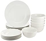 Amazon Basics 18-Piece Kitchen Dinnerware Set, Plates, Dishes, Bowls, Service for 6 - White