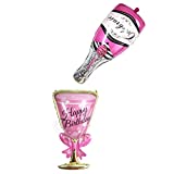 2 Pcs Happy Birthday Champagne Bottle and Goblet Wine Glass Large Mylar Foil Balloons 36in, Pink pop Decoration for Party, ceremony, camping, Anniversary Graduation.