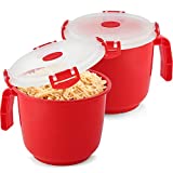 Tafura Microwave Bowl with Lid [Pack of 2] | Microwavable Soup Bowl with Cover | Ramen Noodle Cup Microwave-safe | Oatmeal Container To-Go. Leakproof, 34 Ounce, BPA Free
