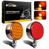 Partsam 2pc 4" Round Double Face Single Stud Mount Pearl Red/Amber 48 LED Pedestal Fender Reflective Lights w Chrome Housing Sealed Replacement for Kenworth/Peterbilt/Freightliner