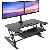 Mount-It! Standing Desk Converter with Bonus Dual Monitor Mount Included - Height Adjustable Stand Up Desk - Wide 36 Inch Sit Stand Workstation with Gas Spring Lift Black (MI-7934)