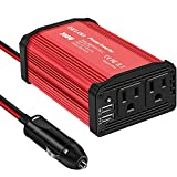 Upgraded 300W Power Inverter, DC 12V to 110V AC Car Power Converter with 4.8A Dual USB Ports Car Charger Adapter (Red)