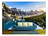 wall26 - Landscape View of Moraine Lake and Mountain Range at Sunset in Canadian Rocky Mountains - Removable Wall Mural | Self-Adhesive Large Wallpaper - 100x144 inches