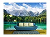 wall26 - Beautiful Landscape with Turquoise Lake, Forest and Mountains - Removable Wall Mural | Self-Adhesive Large Wallpaper - 100x144 inches