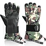 Ski Gloves Waterproof, devembr Snowboard Gloves with Wrist Guard, Camouflage M