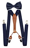 JAIFEI Suspenders & Bowtie Set- Men's Elastic X Band Suspenders + Bowtie For Wedding, Formal Events (Navy)