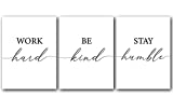 Work Hard, Be Kind, Stay Humble, Unframed, 18 x 24 Inches, Set of 3, Posters, Minimalist Art Typography Art, Bedroom Wall Art, Romantic Wall Decor