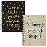 2 Pack Inspirational Notebook, Hardcover Gold Foil Dot Journal Motivational Gift for Women (6.75 x 8.5 in)