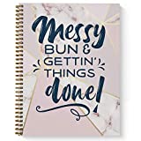 Softcover Messy Bun 8.5" x 11" Motivational Spiral Notebook/Journal, 120 Checklist Pages, Durable Gloss Laminated Cover, Gold Wire-o Spiral. Made in The USA