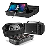 tomtoc Carrying Case for Nintendo Switch/OLED Model, Large Travel Switch Case with 24 Game Cartridges Compatible with Switch Console and Pro Controller, Protective Carry Case with Stand, Black