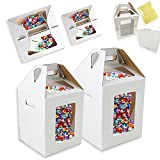 Tri-Handle Tall Cake Boxes With Windows In 2 Sizes 6 Pack 10x10x12 and 12x12x14 Inch Disposable Bakery Boxes Cake Caddy Carrier Container Transport Ideal for Large 12" and 14" Inch Tall Layer Tiered Cakes