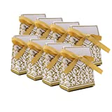 KUPOO 50PCS Candy Boxes,Gold Ribbon Wedding Favor Boxes Candy Bag Cake Box for Wedding Party Decoration Easter (gold)