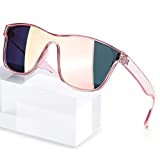 TJUTR Fashion Square Sunglasses for Women Polarized Siamese Lens Anti Glare Stylish Vintage Design 100% UV Protection (Pink Frame/Pink Mirrored Lens)