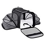 MASKEYON Airline Approved,Large 2 Sides Expandable Dog Carrier,4 Door,3 Zippered Pockets,3 Fleece Pads,Shoulder Strap,Collapsible Soft Sided Pet Travel Carrier Bag Kennel for Cats Kitty and Small Dogs
